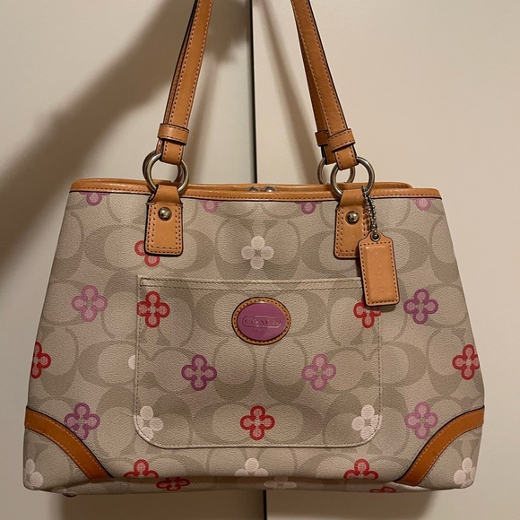 Coach Beige and Tan Shoulder Bag with Floral Accents - Picture 3 of 11